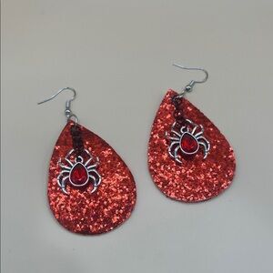 Red Glitter Spider Earrings